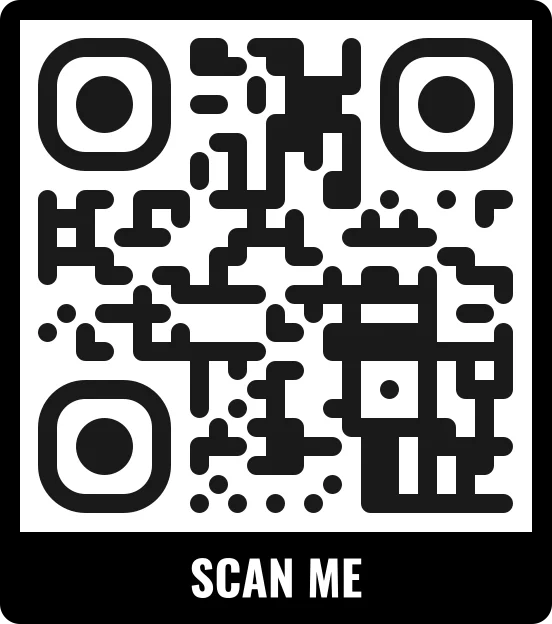 QR-код на https://example.com/ из нашего прогона: скруглённые точки, чёрная рамка и подпись SCAN ME