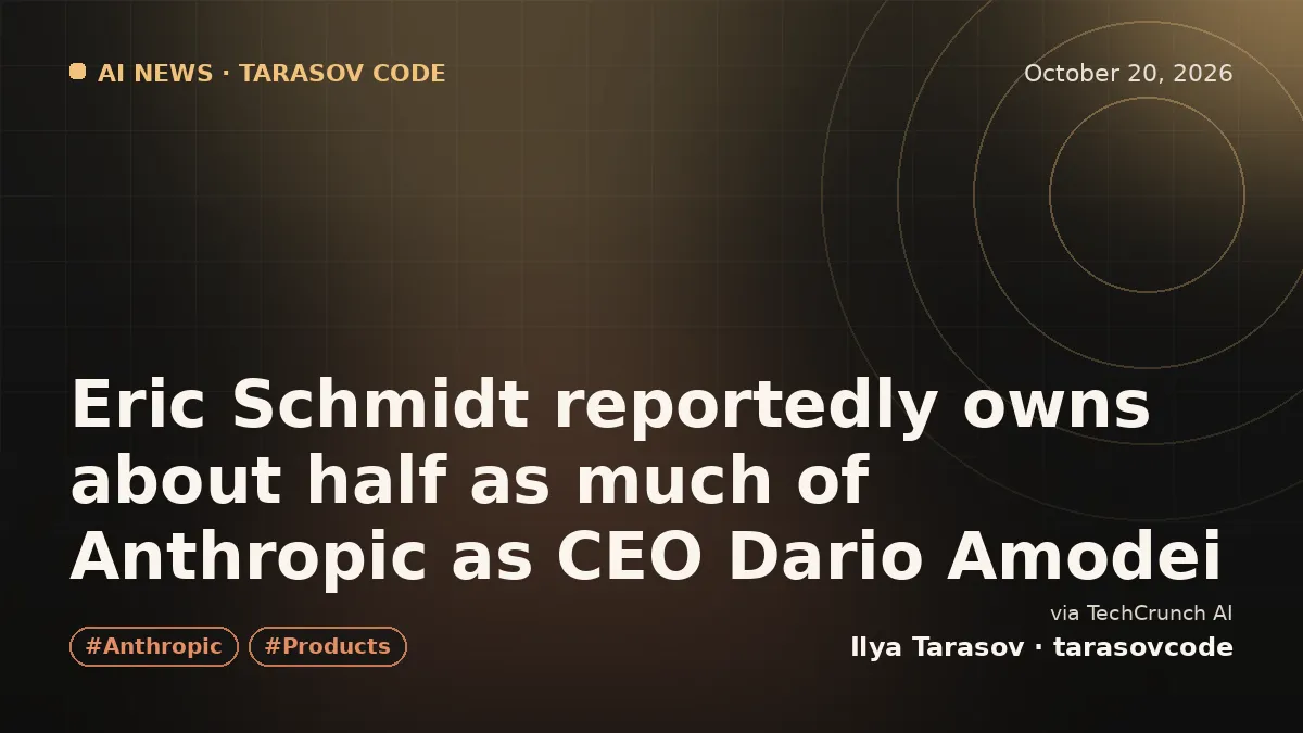 Eric Schmidt reportedly owns about half as much of Anthropic as CEO Dario Amodei