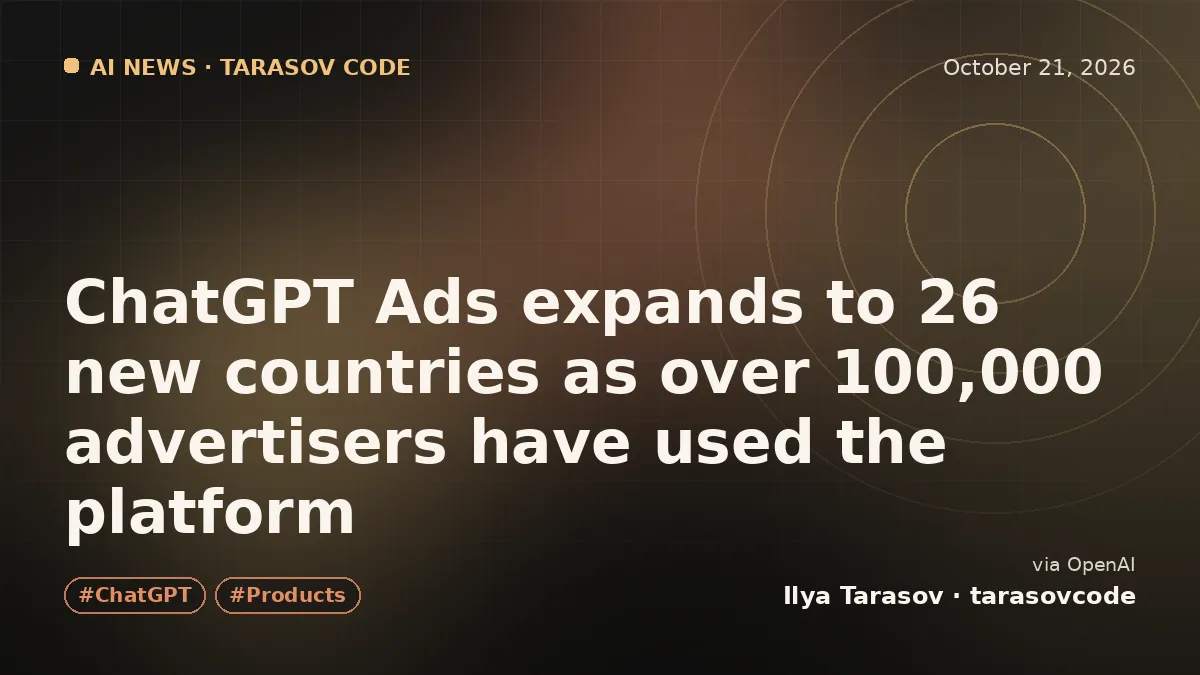 ChatGPT Ads expands to 26 new countries as over 100,000 advertisers have used the platform