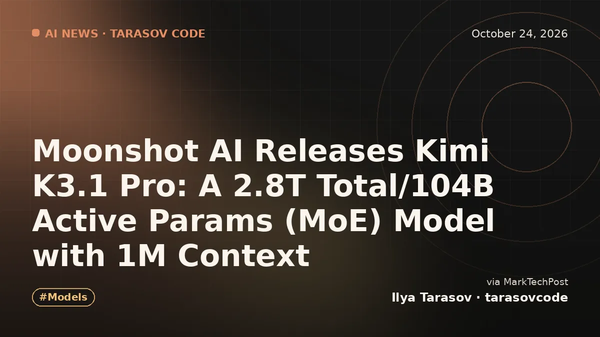 Moonshot AI Releases Kimi K3.1 Pro: A 2.8T Total/104B Active Params (MoE) Model with 1M Context