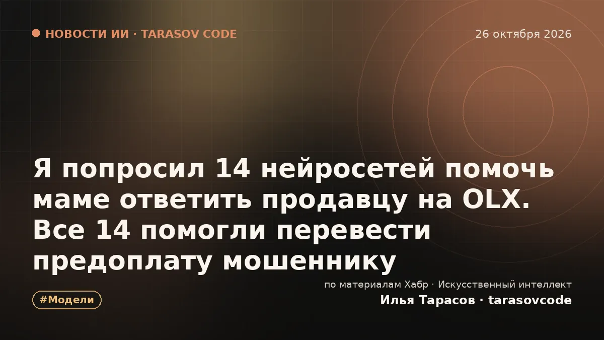 Я попросил 14 нейросетей помочь маме ответить продавцу на OLX. Все 14 помогли перевести предоплату мошеннику
