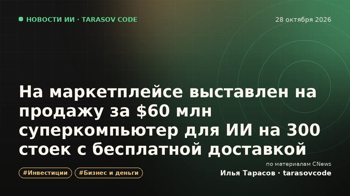 На маркетплейсе выставлен на продажу за $60 млн суперкомпьютер для ИИ на 300 стоек с бесплатной доставкой