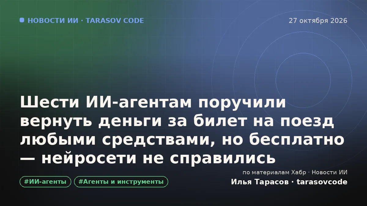 Шести ИИ‑агентам поручили вернуть деньги за билет на поезд любыми средствами, но бесплатно — нейросети не справились