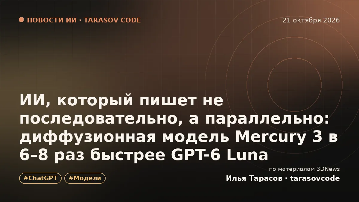 ИИ, который пишет не последовательно, а параллельно: диффузионная модель Mercury 3 в 6–8 раз быстрее GPT-6 Luna