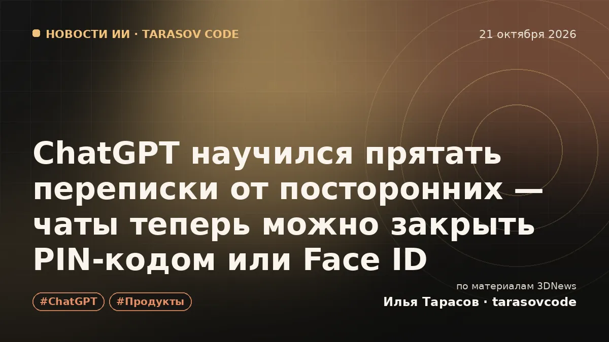 ChatGPT научился прятать переписки от посторонних — чаты теперь можно закрыть PIN-кодом или Face ID