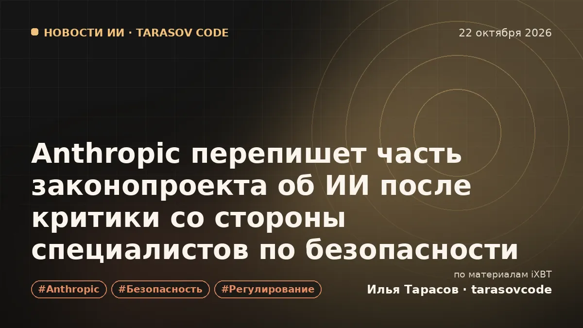 Anthropic перепишет часть законопроекта об ИИ после критики со стороны специалистов по безопасности