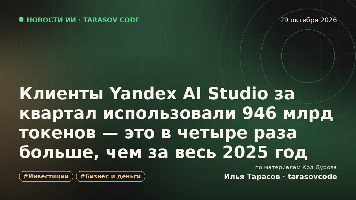 Клиенты Yandex AI Studio за квартал использовали 946 млрд токенов — это в четыре раза больше, чем за весь 2025 год