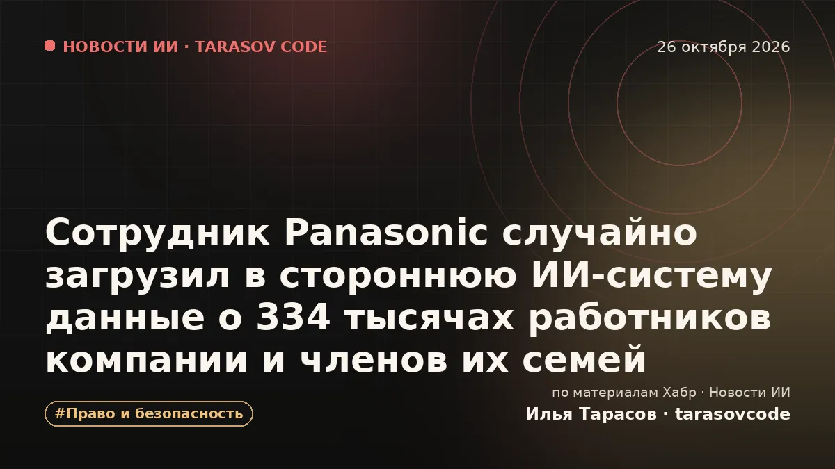 Сотрудник Panasonic случайно загрузил в стороннюю ИИ‑систему данные о 334 тысячах работников компании и членов их семей