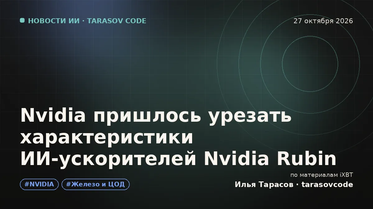 Nvidia пришлось урезать характеристики ИИ-ускорителей Nvidia Rubin