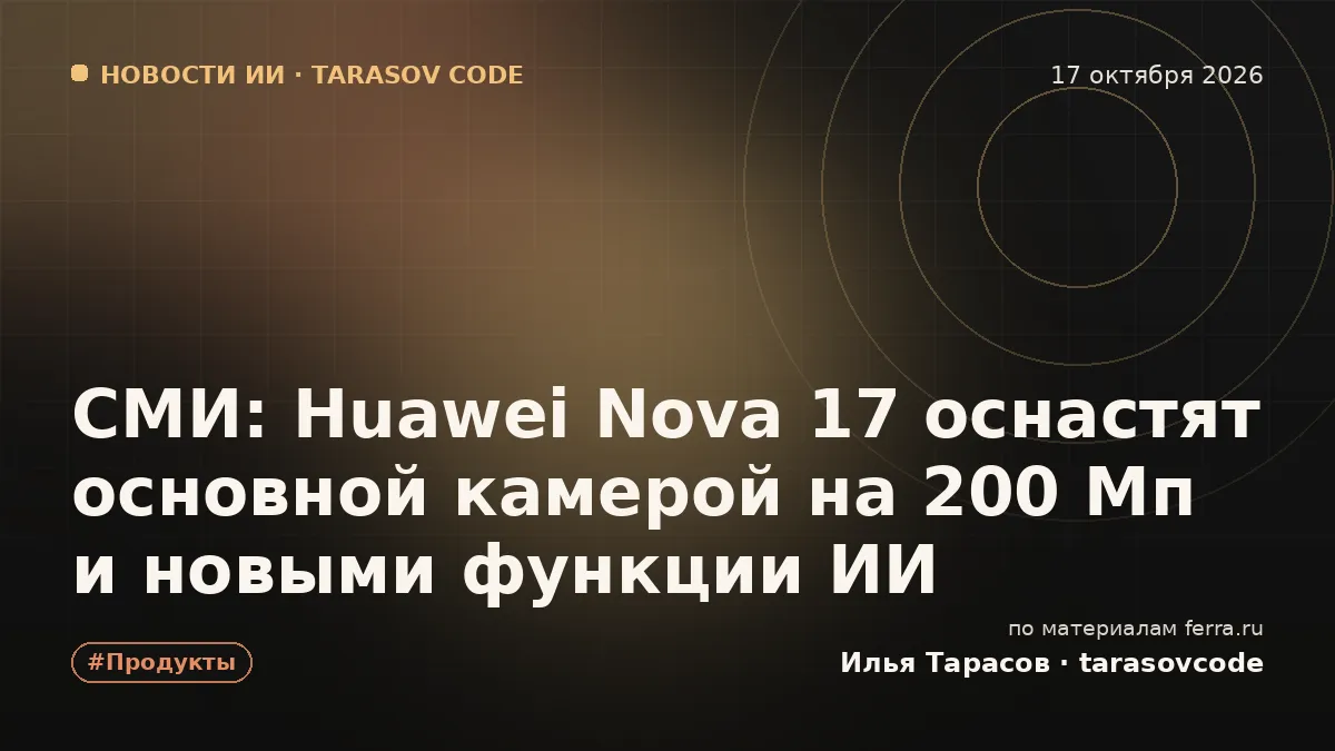 СМИ: Huawei Nova 17 оснастят основной камерой на 200 Мп и новыми функции ИИ