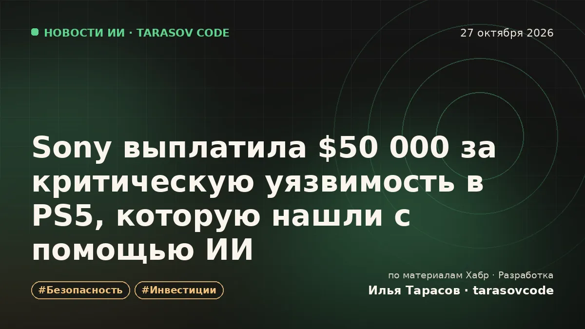 Sony выплатила $50 000 за критическую уязвимость в PS5, которую нашли с помощью ИИ