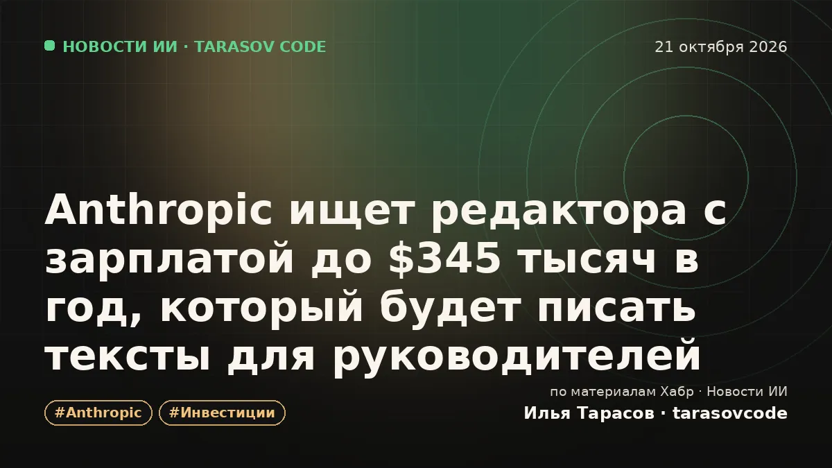 Anthropic ищет редактора с зарплатой до $345 тысяч в год, который будет писать тексты для руководителей