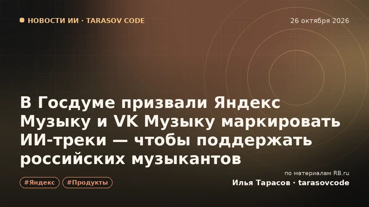 В Госдуме призвали Яндекс Музыку и VK Музыку маркировать ИИ-треки — чтобы поддержать российских музыкантов