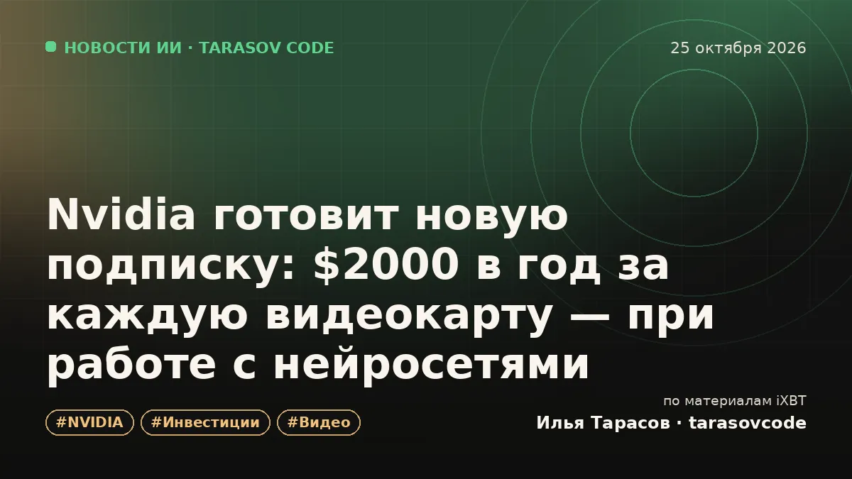 Nvidia готовит новую подписку: $2000 в год за каждую видеокарту — при работе с нейросетями