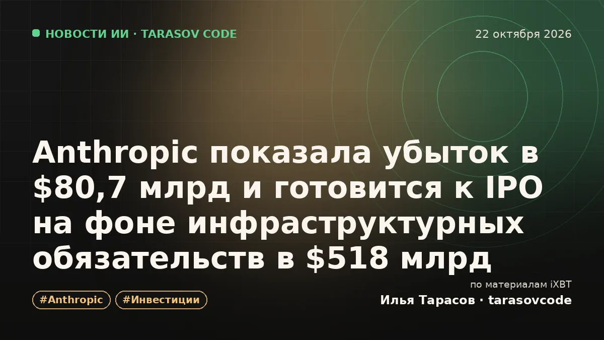 Anthropic показала убыток в $80,7 млрд и готовится к IPO на фоне инфраструктурных обязательств в $518 млрд
