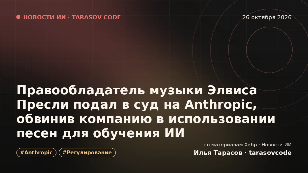 Правообладатель музыки Элвиса Пресли подал в суд на Anthropic, обвинив компанию в использовании песен для обучения ИИ