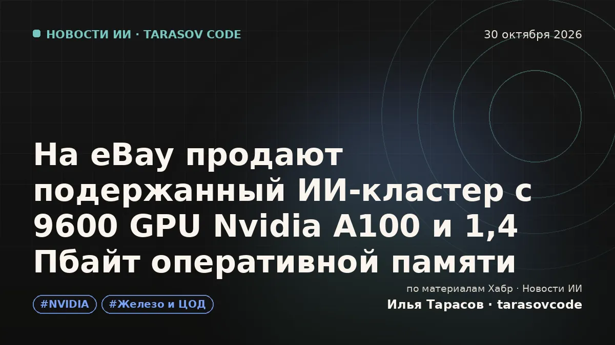 На eBay продают подержанный ИИ‑кластер с 9600 GPU Nvidia A100 и 1,4 Пбайт оперативной памяти