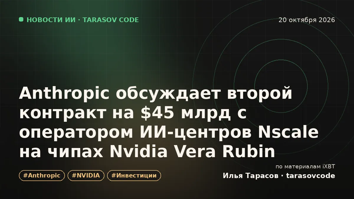 Anthropic обсуждает второй контракт на $45 млрд с оператором ИИ-центров Nscale на чипах Nvidia Vera Rubin
