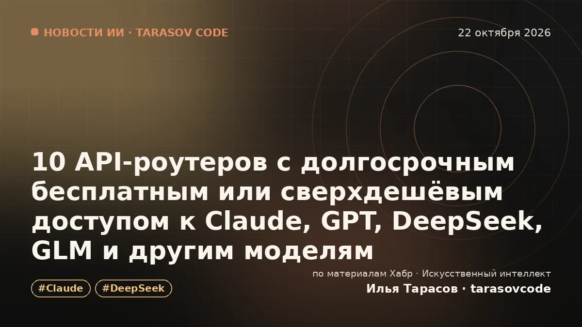 10 API-роутеров с долгосрочным бесплатным или сверхдешёвым доступом к Claude, GPT, DeepSeek, GLM и другим моделям
