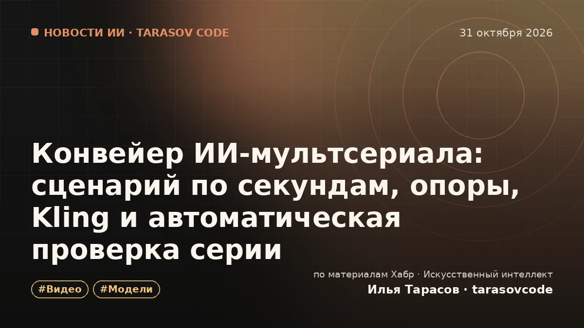 Конвейер ИИ-мультсериала: сценарий по секундам, опоры, Kling и автоматическая проверка серии