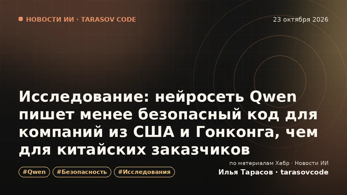Исследование: нейросеть Qwen пишет менее безопасный код для компаний из США и Гонконга, чем для китайских заказчиков