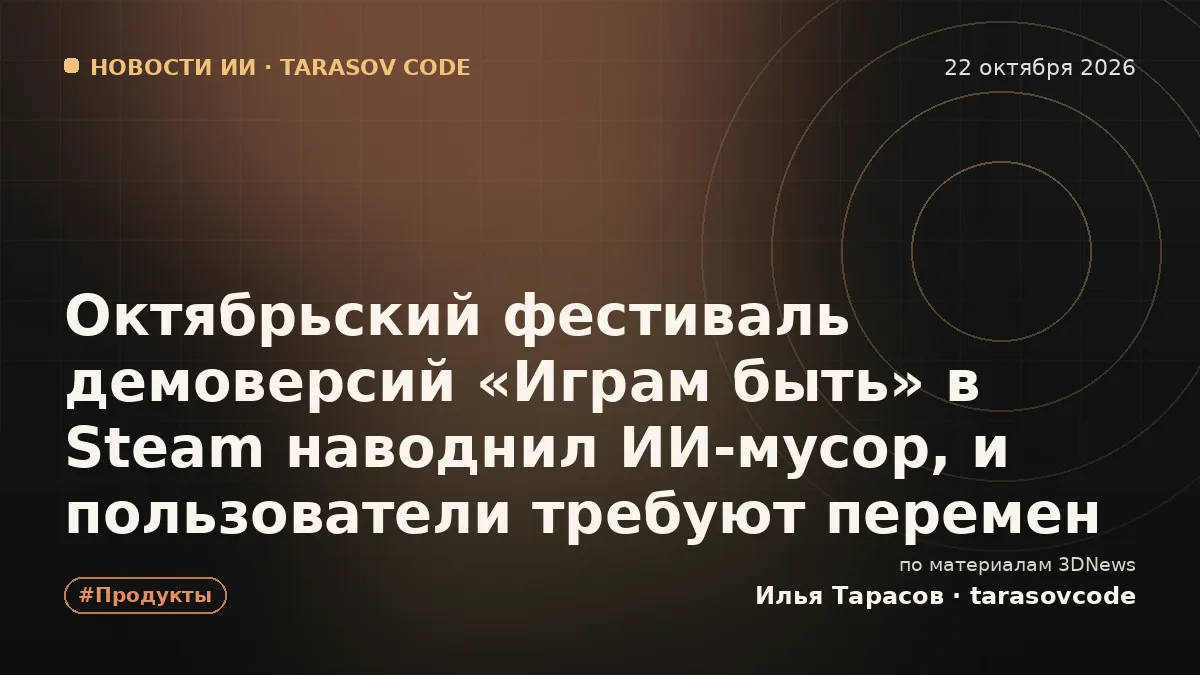 Октябрьский фестиваль демоверсий «Играм быть» в Steam наводнил ИИ-мусор, и пользователи требуют перемен