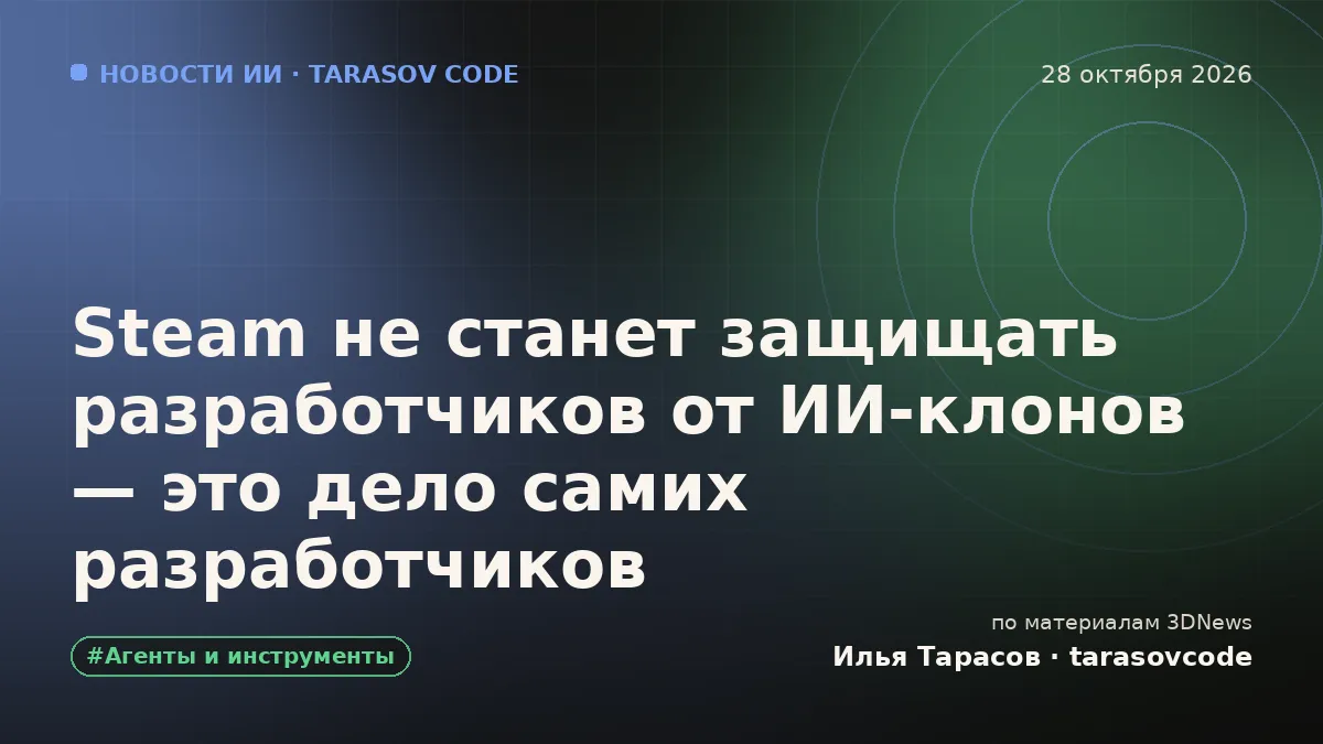 Steam не станет защищать разработчиков от ИИ-клонов — это дело самих разработчиков