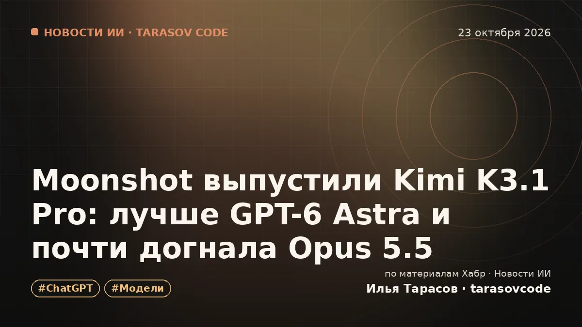 Moonshot выпустили Kimi K3.1 Pro: лучше GPT-6 Astra и почти догнала Opus 5.5
