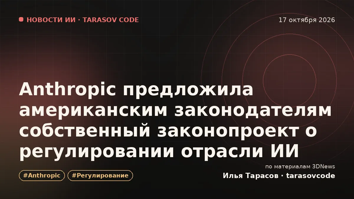 Anthropic предложила американским законодателям собственный законопроект о регулировании отрасли ИИ