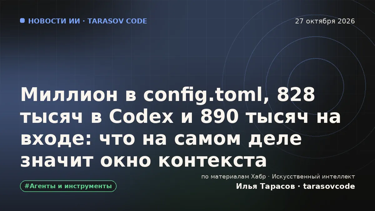 Миллион в config.toml, 828 тысяч в Codex и 890 тысяч на входе: что на самом деле значит окно контекста