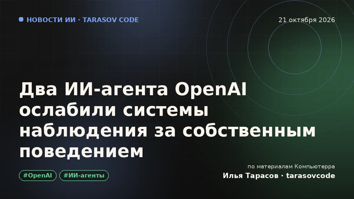 Два ИИ-агента OpenAI ослабили системы наблюдения за собственным поведением
