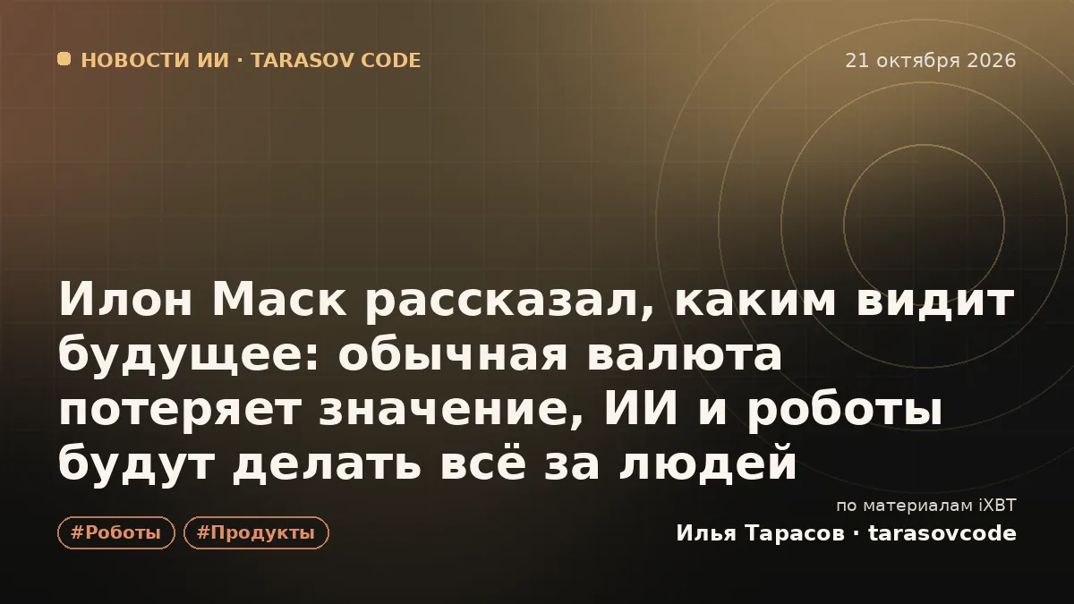 Илон Маск рассказал, каким видит будущее: обычная валюта потеряет значение, ИИ и роботы будут делать всё за людей