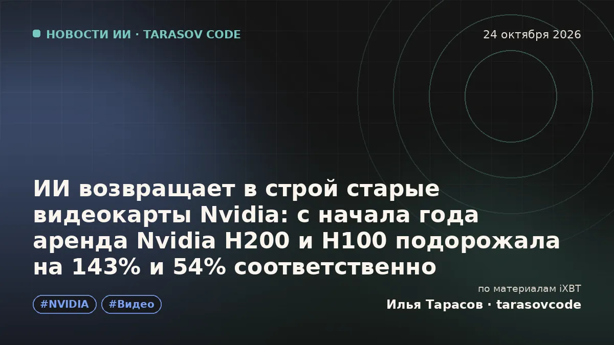 ИИ возвращает в строй старые видеокарты Nvidia: с начала года аренда Nvidia H200 и H100 подорожала на 143% и 54% соответственно