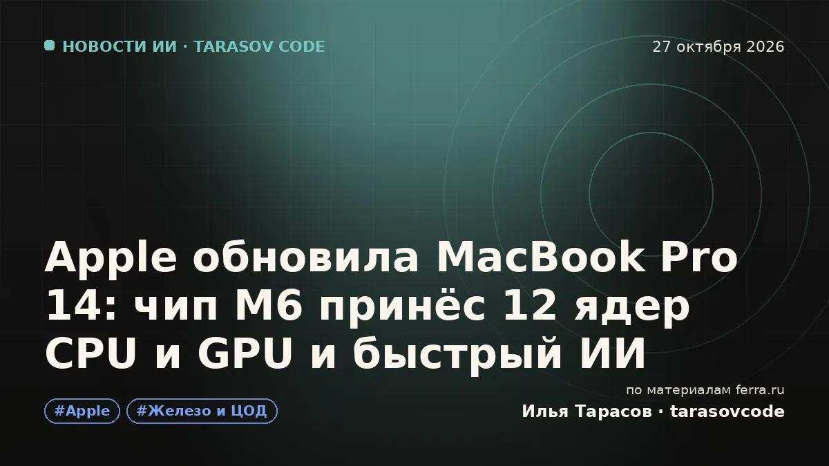 Apple обновила MacBook Pro 14: чип M6 принёс 12 ядер CPU и GPU и быстрый ИИ