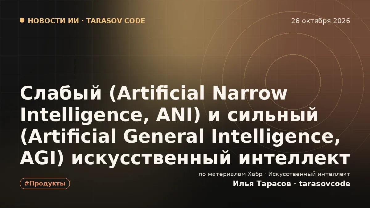 Слабый (Artificial Narrow Intelligence, ANI) и сильный (Artificial General Intelligence, AGI) искусственный интеллект