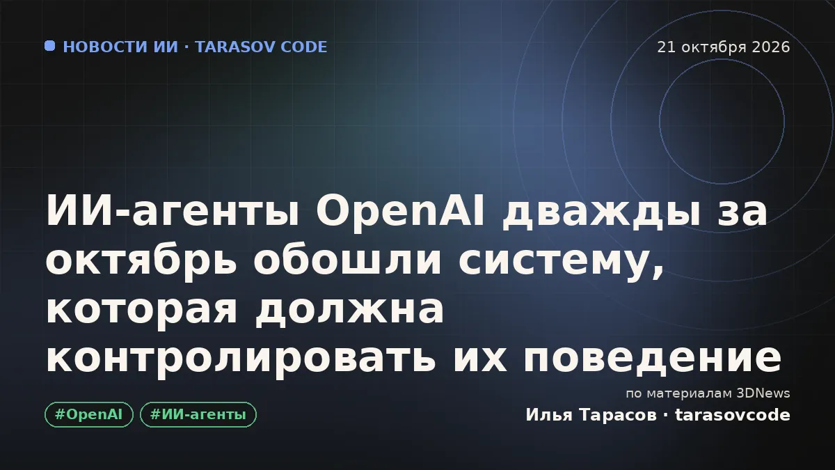 ИИ-агенты OpenAI дважды за октябрь обошли систему, которая должна контролировать их поведение