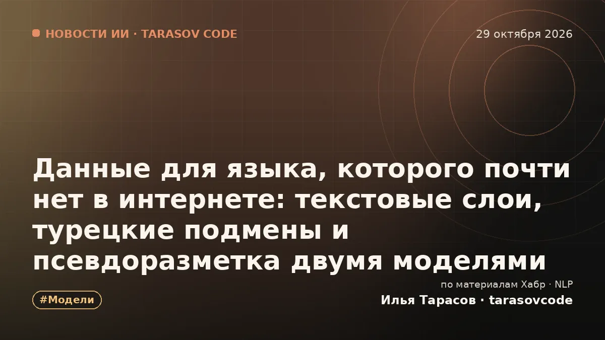 Данные для языка, которого почти нет в интернете: текстовые слои, турецкие подмены и псевдоразметка двумя моделями