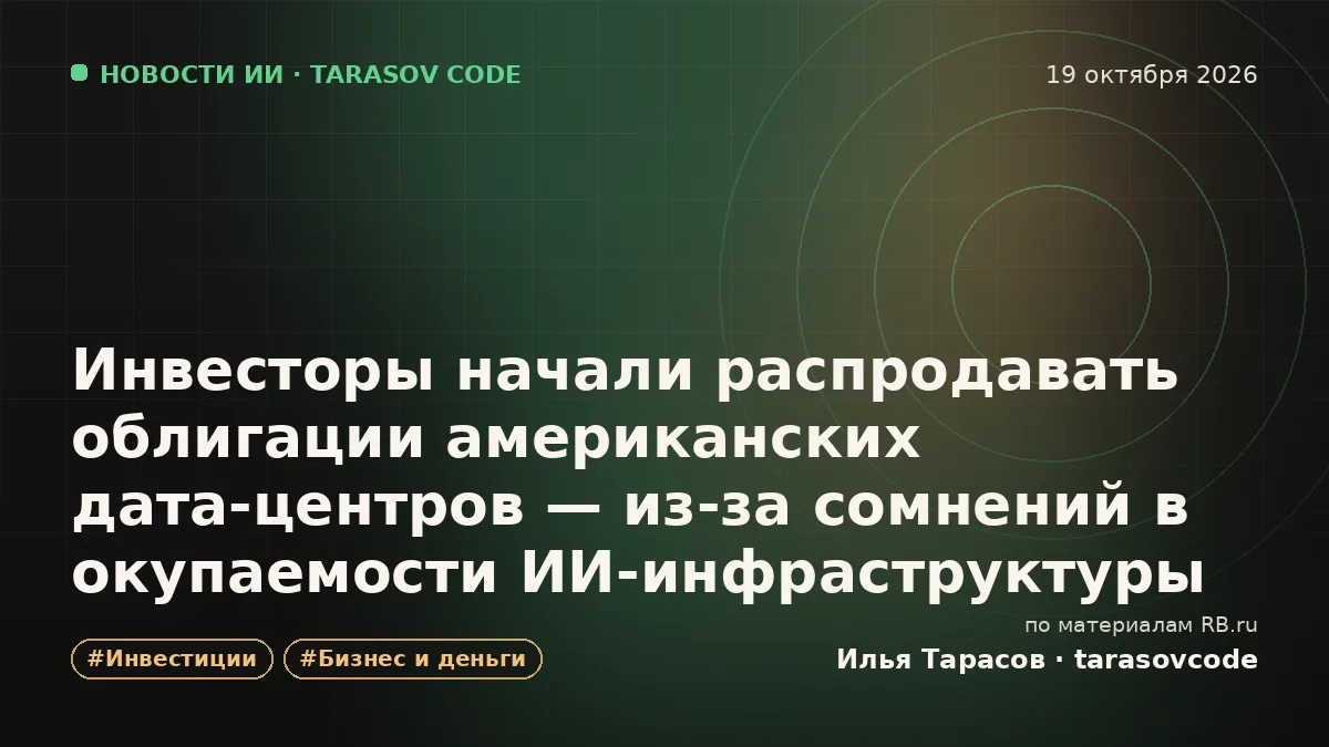 Инвесторы начали распродавать облигации американских дата-центров — из-за сомнений в окупаемости ИИ-инфраструктуры