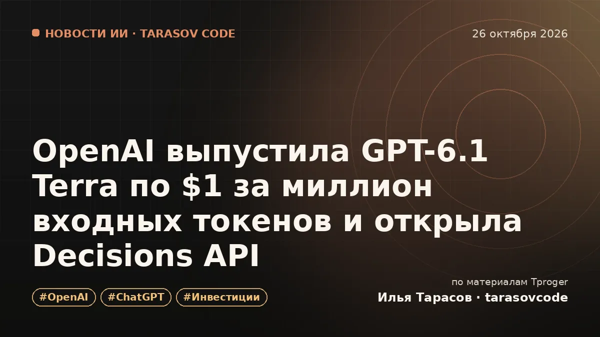 OpenAI выпустила GPT-6.1 Terra по $1 за миллион входных токенов и открыла Decisions API