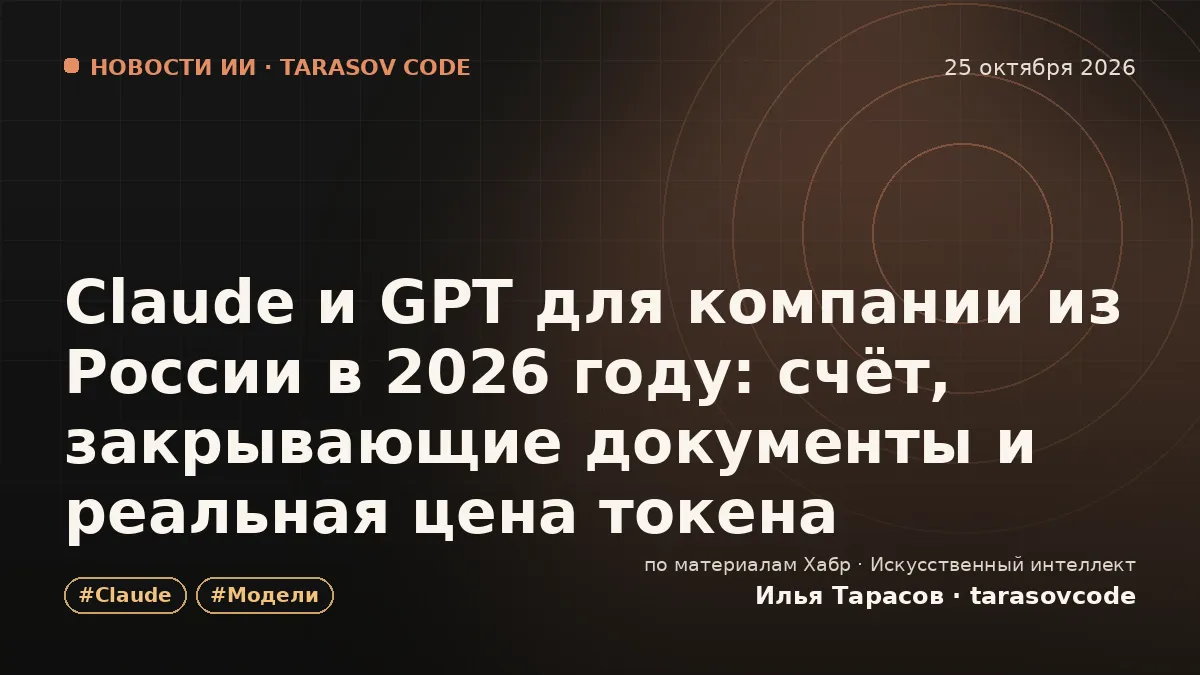 Claude и GPT для компании из России в 2026 году: счёт, закрывающие документы и реальная цена токена