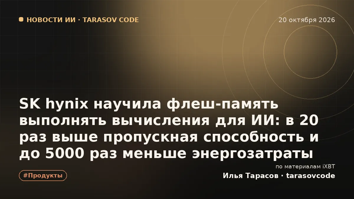 SK hynix научила флеш-память выполнять вычисления для ИИ: в 20 раз выше пропускная способность и до 5000 раз меньше энергозатраты