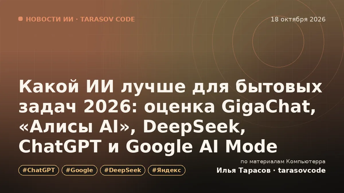 Какой ИИ лучше для бытовых задач 2026: оценка GigaChat, «Алисы AI», DeepSeek, ChatGPT и Google AI Mode
