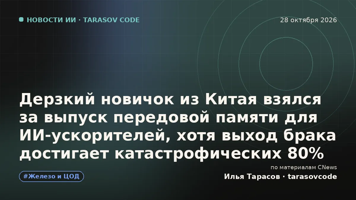 Дерзкий новичок из Китая взялся за выпуск передовой памяти для ИИ-ускорителей, хотя выход брака достигает катастрофических 80%