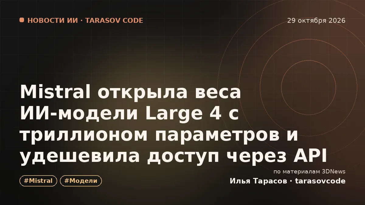 Mistral открыла веса ИИ-модели Large 4 с триллионом параметров и удешевила доступ через API