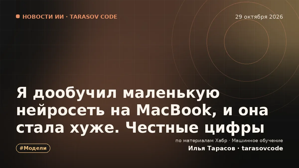 Я дообучил маленькую нейросеть на MacBook, и она стала хуже. Честные цифры