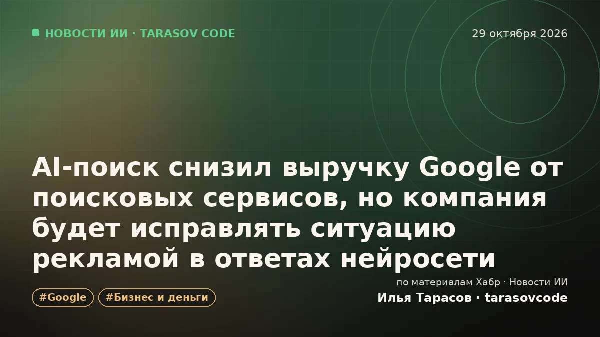 AI‑поиск снизил выручку Google от поисковых сервисов, но компания будет исправлять ситуацию рекламой в ответах нейросети