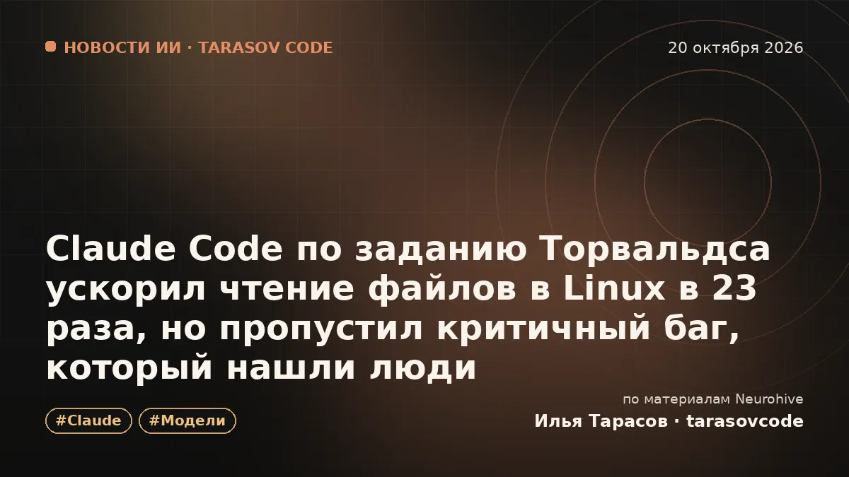 Claude Code по заданию Торвальдса ускорил чтение файлов в Linux в 23 раза, но пропустил критичный баг, который нашли люди