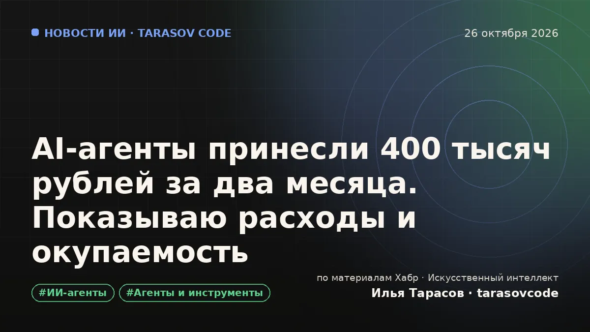 AI-агенты принесли 400 тысяч рублей за два месяца. Показываю расходы и окупаемость