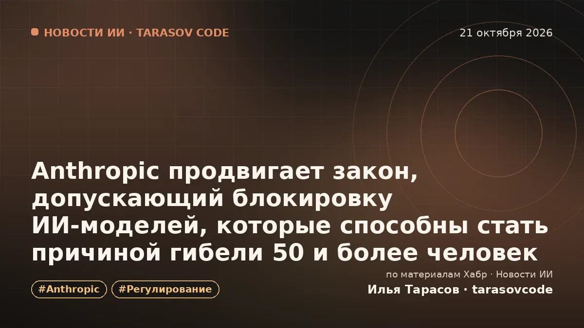 Anthropic продвигает закон, допускающий блокировку ИИ‑моделей, которые способны стать причиной гибели 50 и более человек