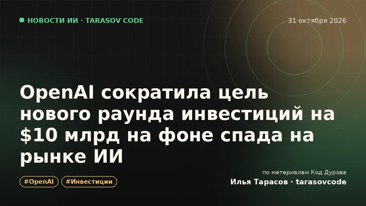 OpenAI сократила цель нового раунда инвестиций на $10 млрд на фоне спада на рынке ИИ